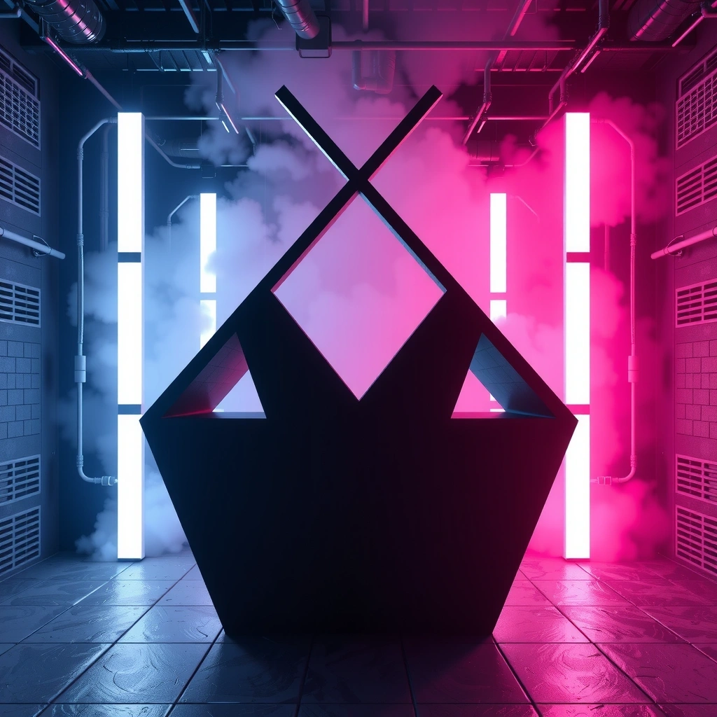 Abstract geometric sculpture with laser grid